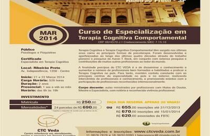 Curso de Especialização em Terapia Cognitiva Comportamental- Ribeirão Preto