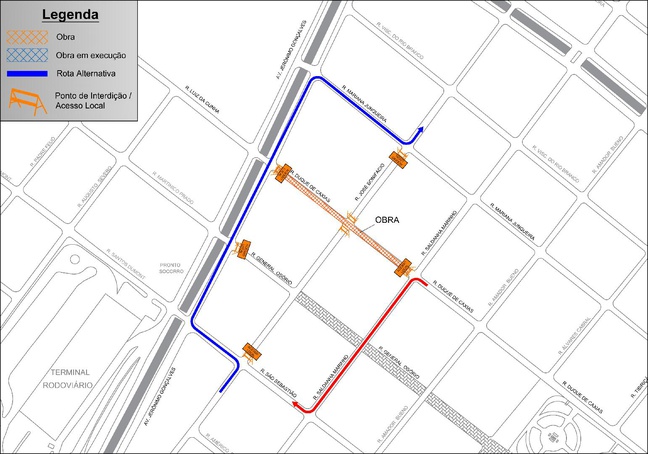 Rua Duque de Caxias tem novo trecho interditado nesta sexta-feira, 22