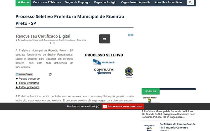 Prefeitura alerta sobre falso comunicado de concurso público