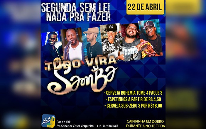 Bar do Val promove evento “Segunda Sem Lei” nesta segunda-feira, 22