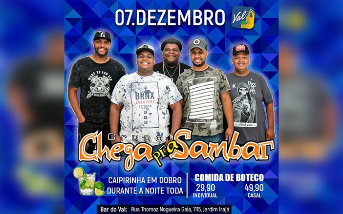 Chega pra Sambar se apresenta no Bar do Val nesta sexta-feira, 7