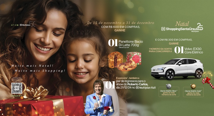 Campanha de Natal do ShoppingSantaÚrsula sorteia Volvo, ingressos para show do Roberto Carlos e presenteia com panetones